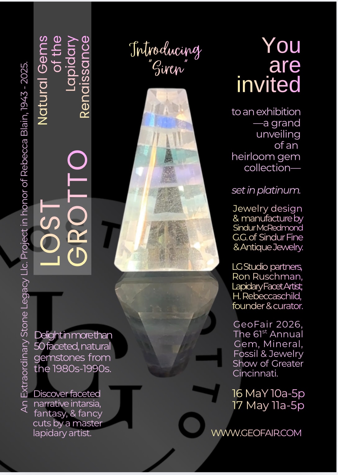 GeoFair 2026 invitation — unveiling of the Lapidary Renaissance gemstone collection by Ron Ruschman